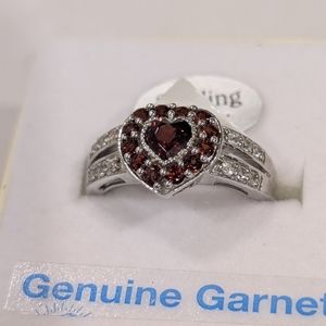 Garnet Heart Silver Ring